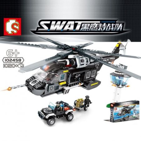SEMBO 102458 non  TRỰC THĂNG VẬN TẢI LỚN bộ đồ chơi xếp lắp ráp ghép mô hình Swat Special Force Đặc Nhiệm 1020 khối