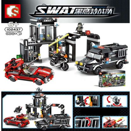 SEMBO 102437 non  BẢO VỆ ĐỒN CẢNH SÁT bộ đồ chơi xếp lắp ráp ghép mô hình Swat Special Force Đặc Nhiệm 638 khối