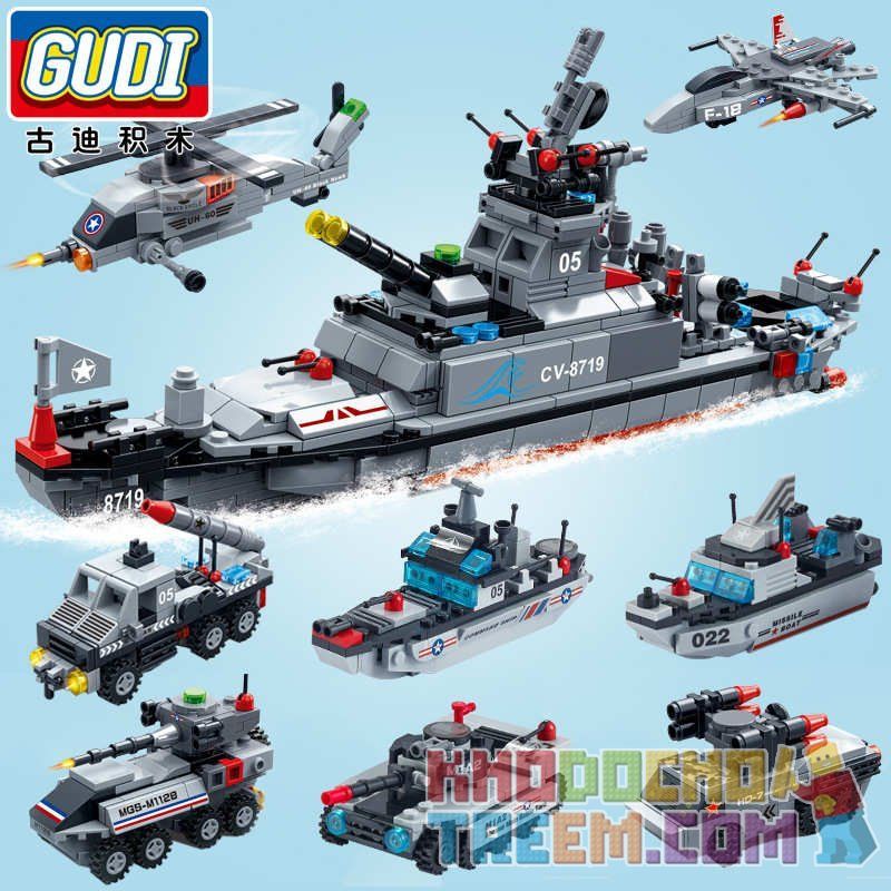 GUDI 8719 non  SIÊU HẠM ĐỘI 8 TÀU CHIẾN bộ đồ chơi xếp lắp ráp ghép mô hình Military Army SUPER SENTAI Quân Sự Bộ Đội 689 khối GUDI 8719 non  SIÊU HẠM ĐỘI 8 TÀU CHIẾN bộ đồ chơi xếp lắp ráp ghép mô hình Military Army SUPER SENTAI Quân Sự Bộ Đội 689 khối