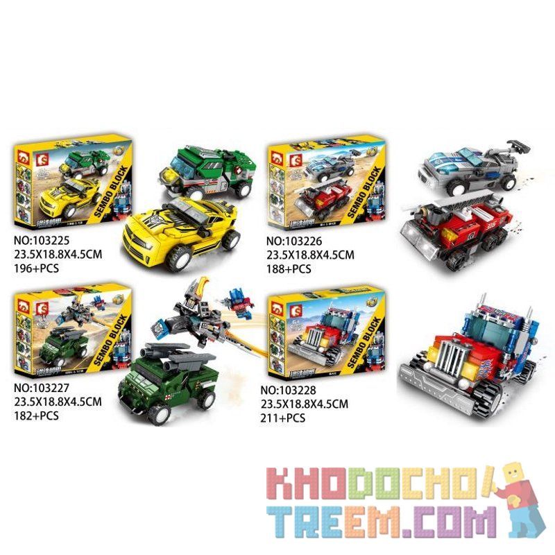 SEMBO 103225 103226 103227 103228 non  NGƯỜI MÁY BIẾN HÌNH KẾT HỢP 7 LOẠI Ô TÔ THÀNH ROBOT bộ đồ chơi xếp lắp ráp ghép mô hình Transformers MECHA OF STEEL Robot Đại Chiến Người Máy Biến Hình 777 khối