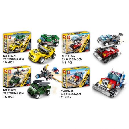 SEMBO 103225 103226 103227 103228 non  NGƯỜI MÁY BIẾN HÌNH KẾT HỢP 7 LOẠI Ô TÔ THÀNH ROBOT bộ đồ chơi xếp lắp ráp ghép mô hình Transformers MECHA OF STEEL Robot Đại Chiến Người Máy Biến Hình 777 khối