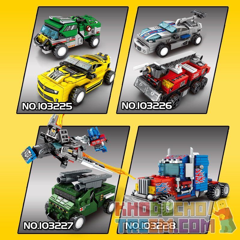SEMBO 103225 103226 103227 103228 non  NGƯỜI MÁY BIẾN HÌNH KẾT HỢP 7 LOẠI Ô TÔ THÀNH ROBOT bộ đồ chơi xếp lắp ráp ghép mô hình Transformers MECHA OF STEEL Robot Đại Chiến Người Máy Biến Hình 777 khối