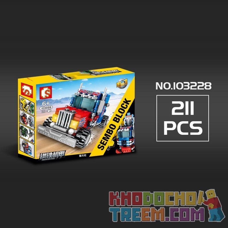 SEMBO 103225 103226 103227 103228 non  NGƯỜI MÁY BIẾN HÌNH KẾT HỢP 7 LOẠI Ô TÔ THÀNH ROBOT bộ đồ chơi xếp lắp ráp ghép mô hình Transformers MECHA OF STEEL Robot Đại Chiến Người Máy Biến Hình 777 khối