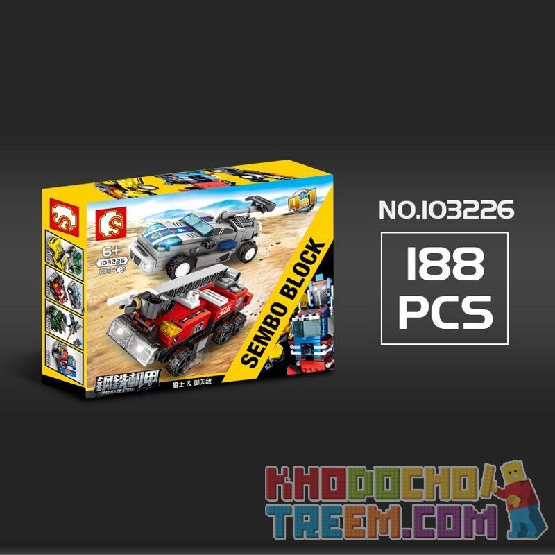 SEMBO 103225 103226 103227 103228 non  NGƯỜI MÁY BIẾN HÌNH KẾT HỢP 7 LOẠI Ô TÔ THÀNH ROBOT bộ đồ chơi xếp lắp ráp ghép mô hình Transformers MECHA OF STEEL Robot Đại Chiến Người Máy Biến Hình 777 khối