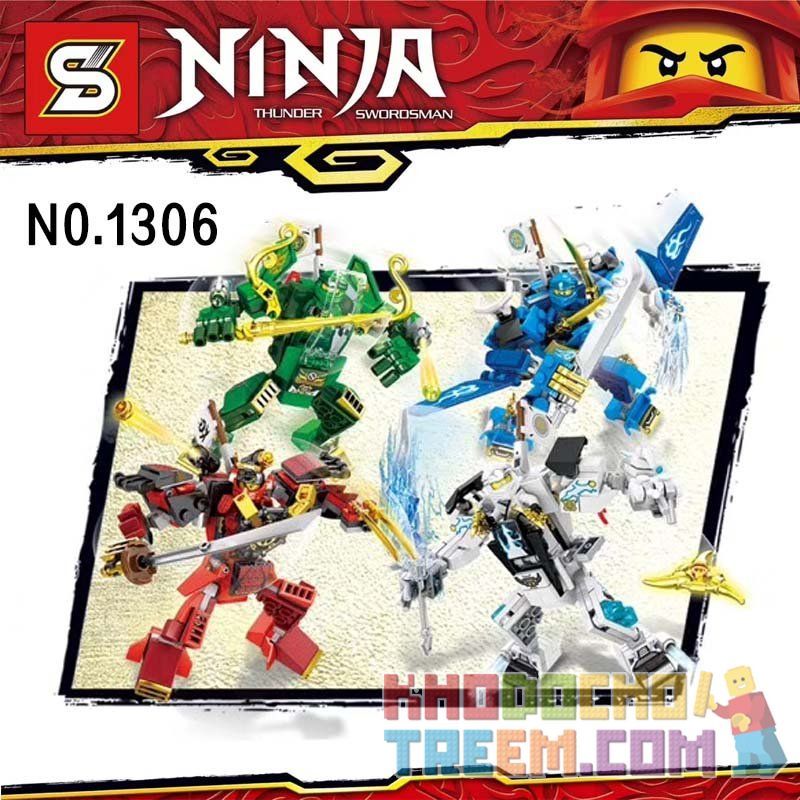 SHENG YUAN SY 1306A 1306B 1306C 1306D non Lego 4 NINJA KIẾM SĨ SẤM SÉT bộ đồ chơi xếp lắp ráp ghép mô hình The Lego Ninjago Movie NINJA THUNDER SWORDSMAN Ninja Lốc Xoáy 653 khối