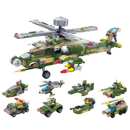 GUDI 8710 non  BIỆT ĐỘI KHÔNG CHIẾN TẬP HỢP 8 APACHE TRANG BỊ MÁY BAY TRỰC THĂNG bộ đồ chơi xếp lắp ráp ghép mô hình Military Army SUPER SENTAI Quân Sự Bộ Đội 648 khối