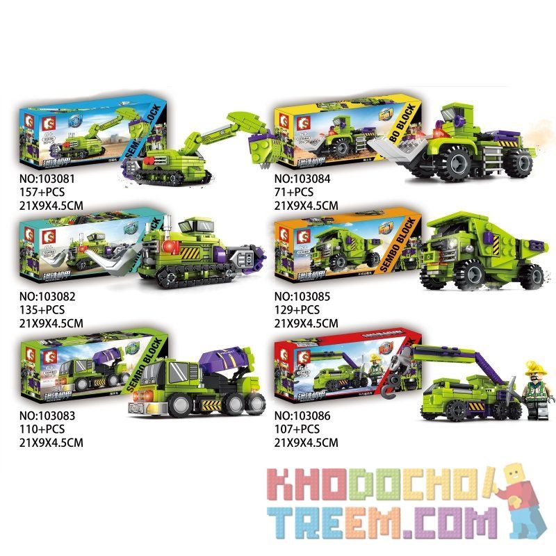 LIMO TOY KB086 SEMBO 103081 103082 103083 103084 103085 103086 non  NGƯỜI MÁY BIẾN HÌNH KẾT HỢP 6 MẪU XE PHƯƠNG TIỆN XÂY DỰNG bộ đồ chơi xếp lắp ráp ghép mô hình Transformers MECHA OF STEEL Robot Đại Chiến Người Máy Biến Hình 709 khối