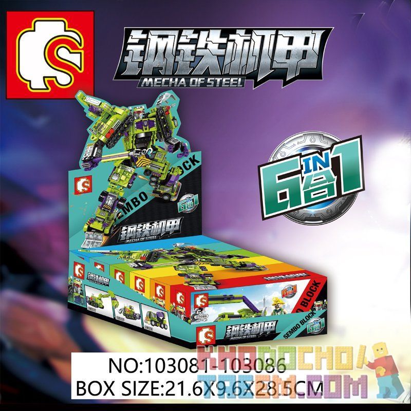 LIMO TOY KB086 SEMBO 103081 103082 103083 103084 103085 103086 non  NGƯỜI MÁY BIẾN HÌNH KẾT HỢP 6 MẪU XE PHƯƠNG TIỆN XÂY DỰNG bộ đồ chơi xếp lắp ráp ghép mô hình Transformers MECHA OF STEEL Robot Đại Chiến Người Máy Biến Hình 709 khối