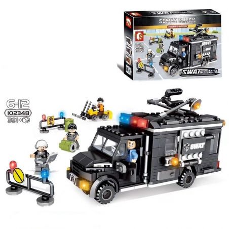 SEMBO 102348 non  ĐỘI ĐẶC NHIỆM BLACK HAWK VÀ XE CẢNH SÁT TÍCH HỢP THIẾT BỊ LIÊN LẠC bộ đồ chơi xếp lắp ráp ghép mô hình Swat Special Force 391 khối