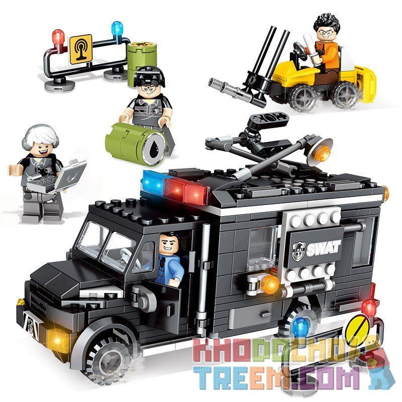 SEMBO 102348 non Lego ĐỘI ĐẶC NHIỆM BLACK HAWK VÀ XE CẢNH SÁT TÍCH HỢP THIẾT BỊ LIÊN LẠC bộ đồ chơi xếp lắp ráp ghép mô hình Swat Special Force 391 khối