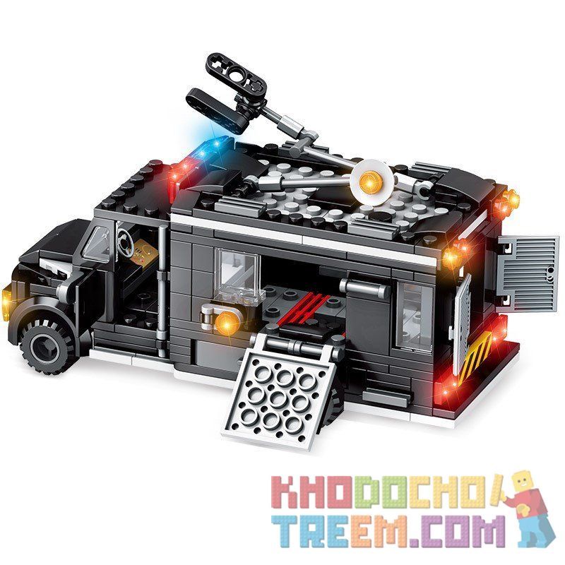 SEMBO 102348 non  ĐỘI ĐẶC NHIỆM BLACK HAWK VÀ XE CẢNH SÁT TÍCH HỢP THIẾT BỊ LIÊN LẠC bộ đồ chơi xếp lắp ráp ghép mô hình Swat Special Force 391 khối