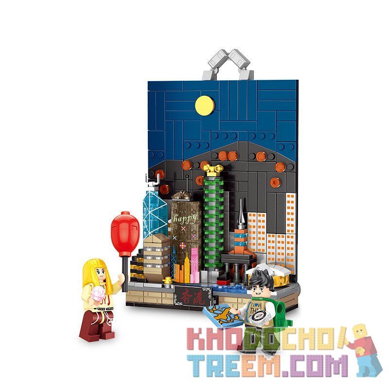 PanlosBrick 656004 Panlos Brick 656004 non Lego HONG KONG VỀ ĐÊM bộ đồ chơi xếp lắp ráp ghép mô hình City HONGKONG Thành Phố 382 khối