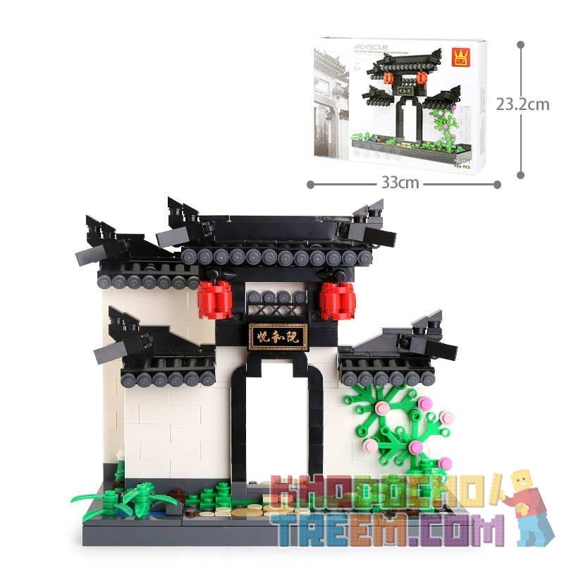 WANGE 3314 non  KIẾN TRÚC HUI PIE - VÒM bộ đồ chơi xếp lắp ráp ghép mô hình Creator THE ARCHWAY OF HUI-STYLE ARCHITECTURE Sáng Tạo 381 khối