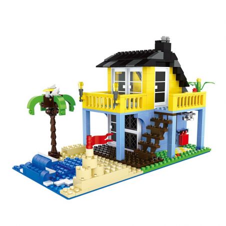 WANGE 3310 non  NHÀ NGHỈ MÁT NHÌN RA BIỂN bộ đồ chơi xếp lắp ráp ghép mô hình City SEAVIEW HOLIDAY HOME Thành Phố 386 khối