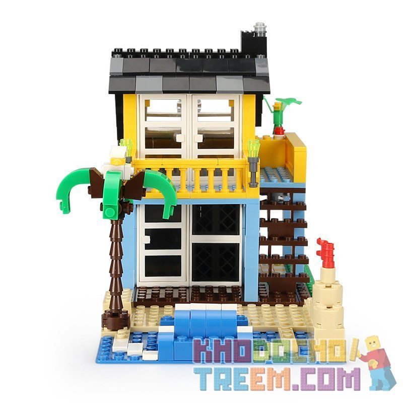 WANGE 3310 non  NHÀ NGHỈ MÁT NHÌN RA BIỂN bộ đồ chơi xếp lắp ráp ghép mô hình City SEAVIEW HOLIDAY HOME Thành Phố 386 khối