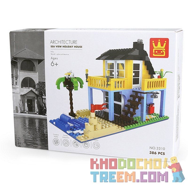 WANGE 3310 non  NHÀ NGHỈ MÁT NHÌN RA BIỂN bộ đồ chơi xếp lắp ráp ghép mô hình City SEAVIEW HOLIDAY HOME Thành Phố 386 khối