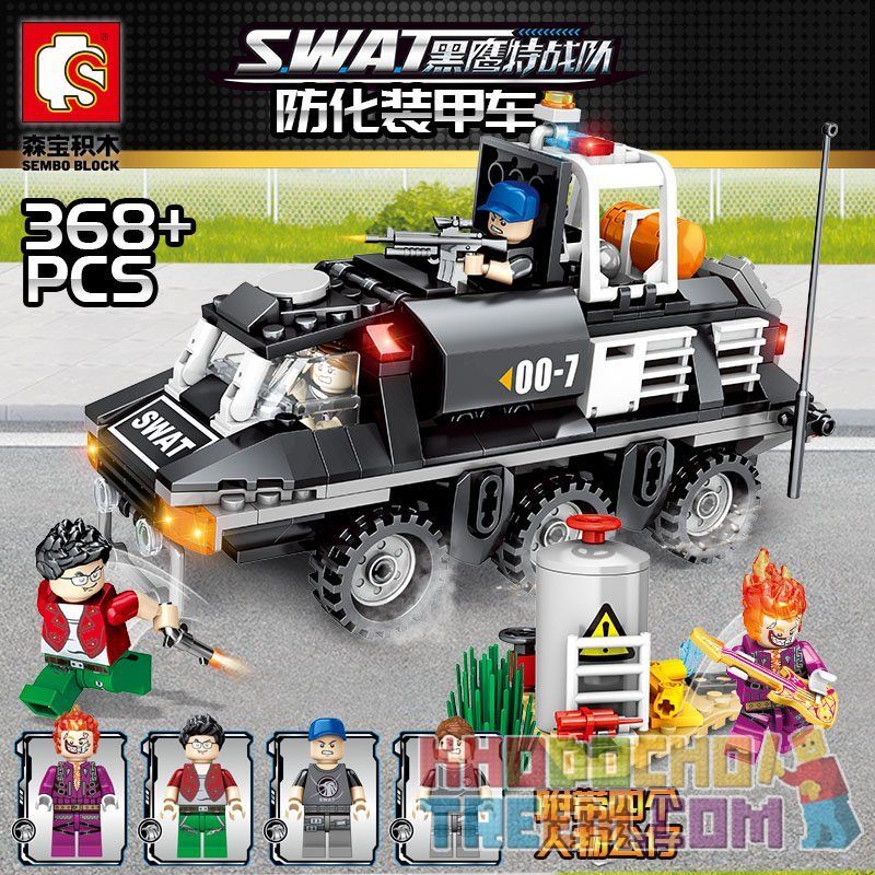 SEMBO 102367 non  XE BỌC THÉP HÓA HỌC bộ đồ chơi xếp lắp ráp ghép mô hình Swat Special Force Đặc Nhiệm 368 khối