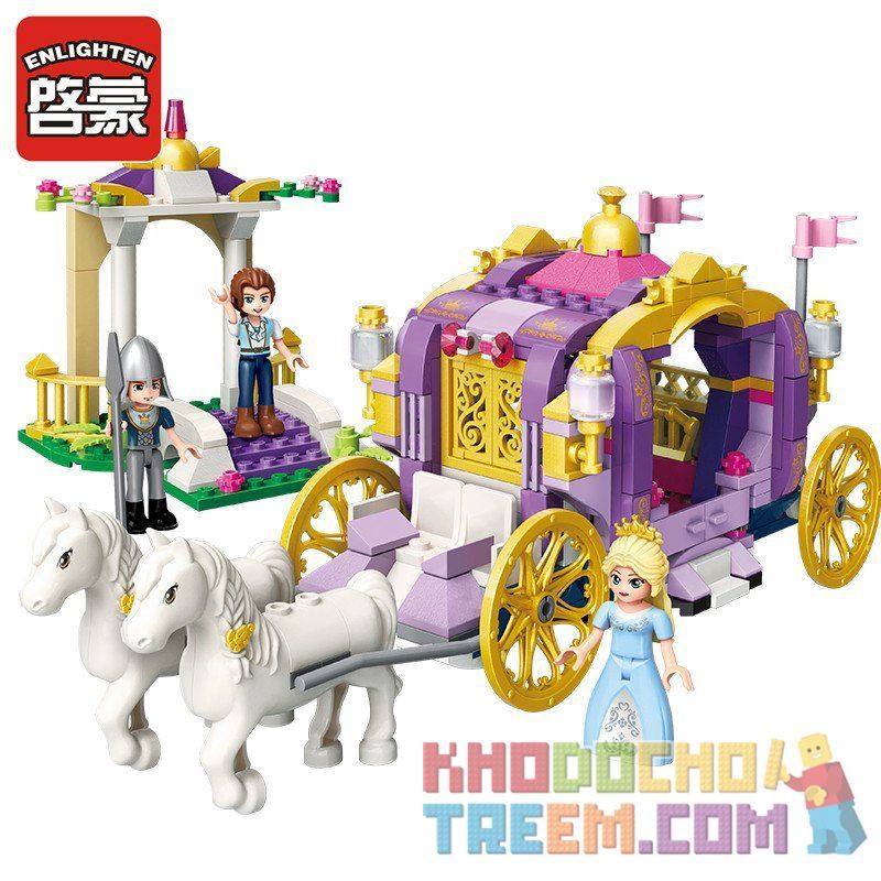 Enlighten 2605 Qman 2605 Xếp hình kiểu Lego PRINECESS LEAH Prinecess Leah Violet Carriage Princess Lay Violet Royal Car Violet Royal Car. 358 khối