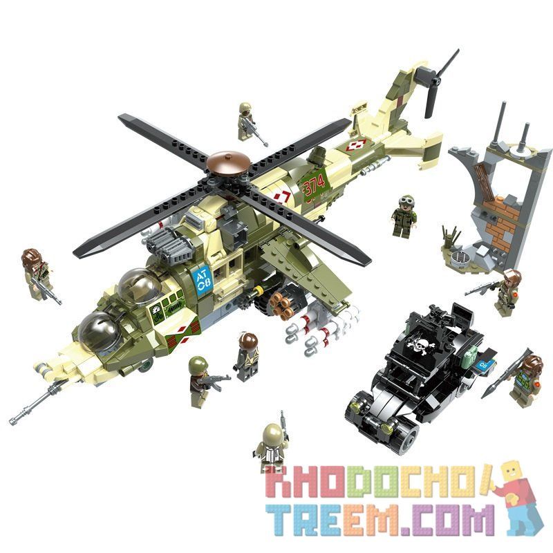 CAYI 2011 non Lego TRỰC THĂNG QUÂN SỰ VÀ XE CHIẾN ĐẤU HẠT NHÂN bộ đồ chơi xếp lắp ráp ghép mô hình Nuclear War NUCLEAR WAR MIL MI-24 HIND Chiến Tranh Hạt Nhân 891 khối