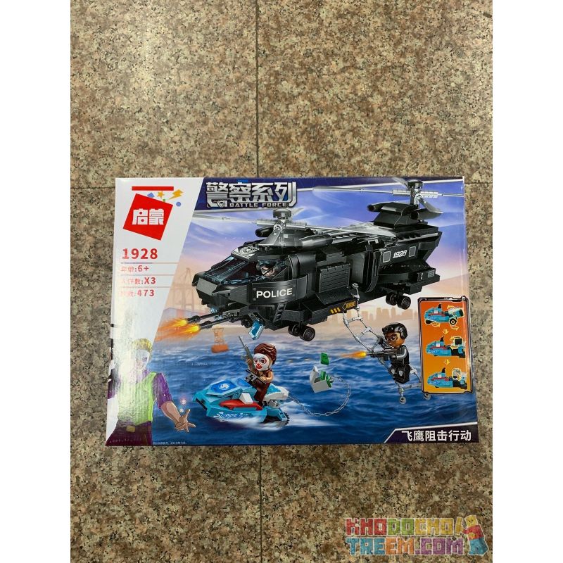 Enlighten 1928 Qman 1928 non  MÁY BAY TRỰC THĂNG CHIẾN ĐẤU bộ đồ chơi xếp lắp ráp ghép mô hình Police BATTLE FORCE Cảnh Sát 473 khối