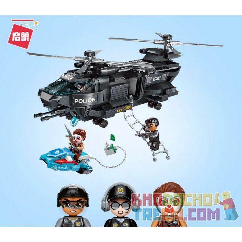 Enlighten 1928 Qman 1928 non  MÁY BAY TRỰC THĂNG CHIẾN ĐẤU bộ đồ chơi xếp lắp ráp ghép mô hình Police BATTLE FORCE Cảnh Sát 473 khối