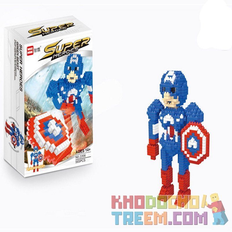 WISE HAWK 2206 Xếp hình kiểu Nanoblock MARVEL SUPER HEROES Captain America Đội Trưởng Mỹ 565 khối