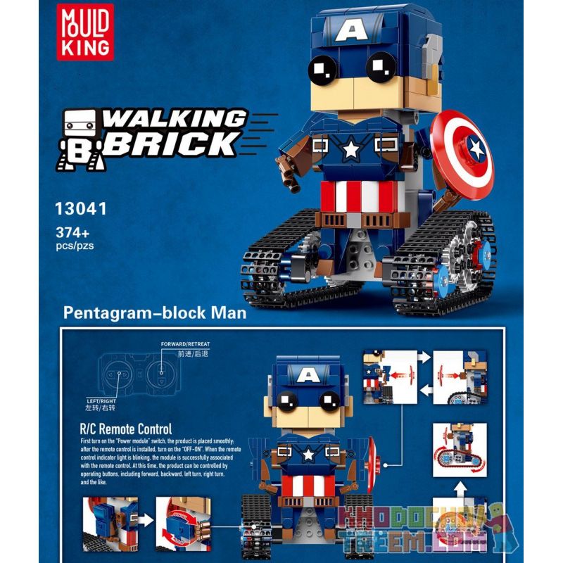 MouldKing 13041 Mould King 13041 non  ĐỘI TRƯỞNG MỸ ĐIỀU KHIỂN TỪ XA bộ đồ chơi xếp lắp ráp ghép mô hình Walking Brick WALKING BRICK PENTAGRAM-BLOCK MAN Búp Bê Biết Đi 374 khối