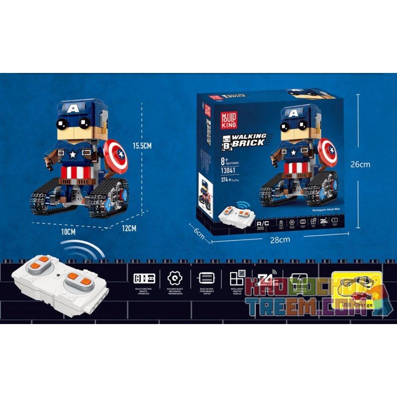MouldKing 13041 Mould King 13041 non  ĐỘI TRƯỞNG MỸ ĐIỀU KHIỂN TỪ XA bộ đồ chơi xếp lắp ráp ghép mô hình Walking Brick WALKING BRICK PENTAGRAM-BLOCK MAN Búp Bê Biết Đi 374 khối
