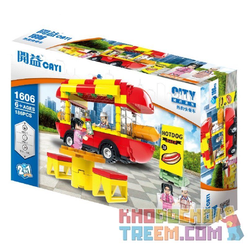 CAYI 1606 1607 non  ĐỒ ĂN NHANH 2 XE XÚC XÍCH CỬA HÀNG KEM TUYỆT ĐẸP bộ đồ chơi xếp lắp ráp ghép mô hình City Thành Phố 365 khối