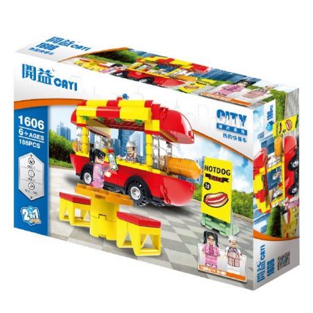CAYI 1606 1607 non  ĐỒ ĂN NHANH 2 XE XÚC XÍCH CỬA HÀNG KEM TUYỆT ĐẸP bộ đồ chơi xếp lắp ráp ghép mô hình City Thành Phố 365 khối