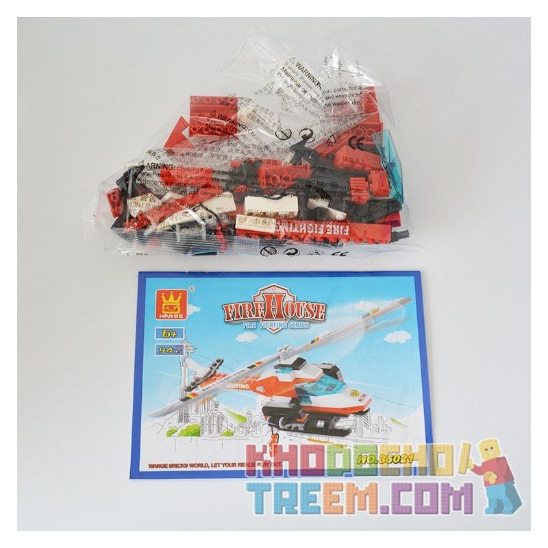 WANGE 36021 Xếp hình kiểu  FIRE RESCURE Firefighting Helicopter Máy Bay Trực Thăng Chữa Cháy 352 khối