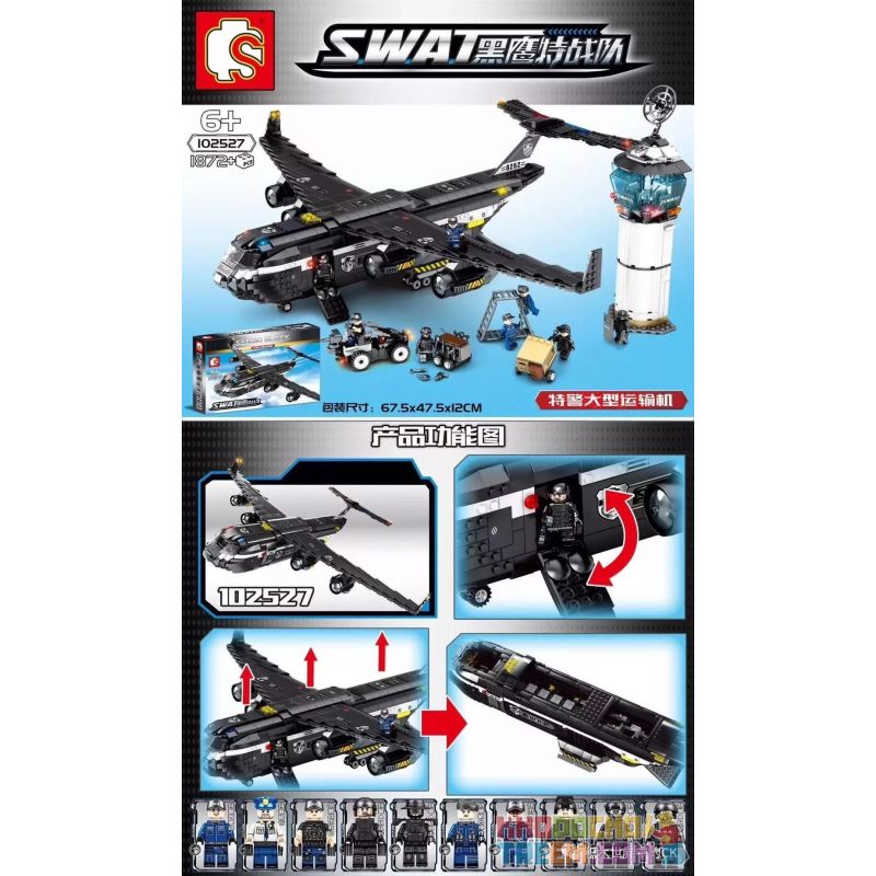 SEMBO 102527 non  MÁY BAY VẬN TẢI CỦA LỰC LƯỢNG CẢNH SÁT bộ đồ chơi xếp lắp ráp ghép mô hình Swat Special Force Đặc Nhiệm 1872 khối