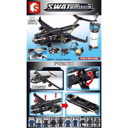 SEMBO 102527 non  MÁY BAY VẬN TẢI CỦA LỰC LƯỢNG CẢNH SÁT bộ đồ chơi xếp lắp ráp ghép mô hình Swat Special Force Đặc Nhiệm 1872 khối