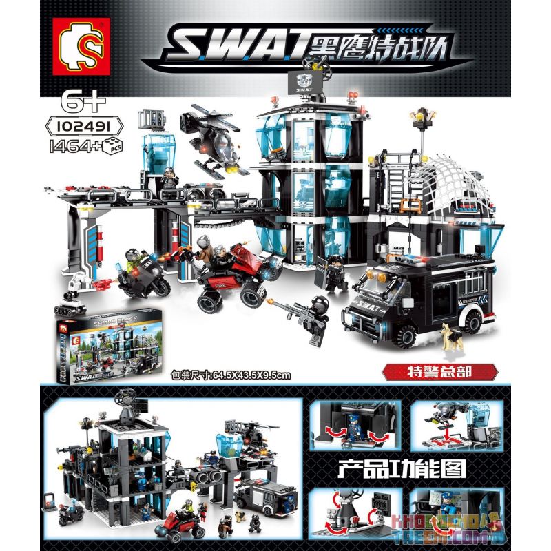 SEMBO 102491 non  TRỤ SỞ CỦA LỰC LƯỢNG CẢNH SÁT ĐẶC BIỆT bộ đồ chơi xếp lắp ráp ghép mô hình Swat Special Force Đặc Nhiệm 1464 khối