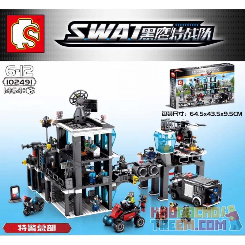 SEMBO 102491 non Lego TRỤ SỞ CỦA LỰC LƯỢNG CẢNH SÁT ĐẶC BIỆT bộ đồ chơi xếp lắp ráp ghép mô hình Swat Special Force Đặc Nhiệm 1464 khối