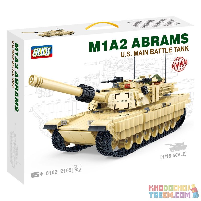 GUDI 6102 non  XE TĂNG CHỦ LỰC tỷ lệ 1:18 bộ đồ chơi xếp lắp ráp ghép mô hình Military Army M1A2 ABRAMS U.S. MAIN BATTLE TANK Quân Sự Bộ Đội 2155 khối