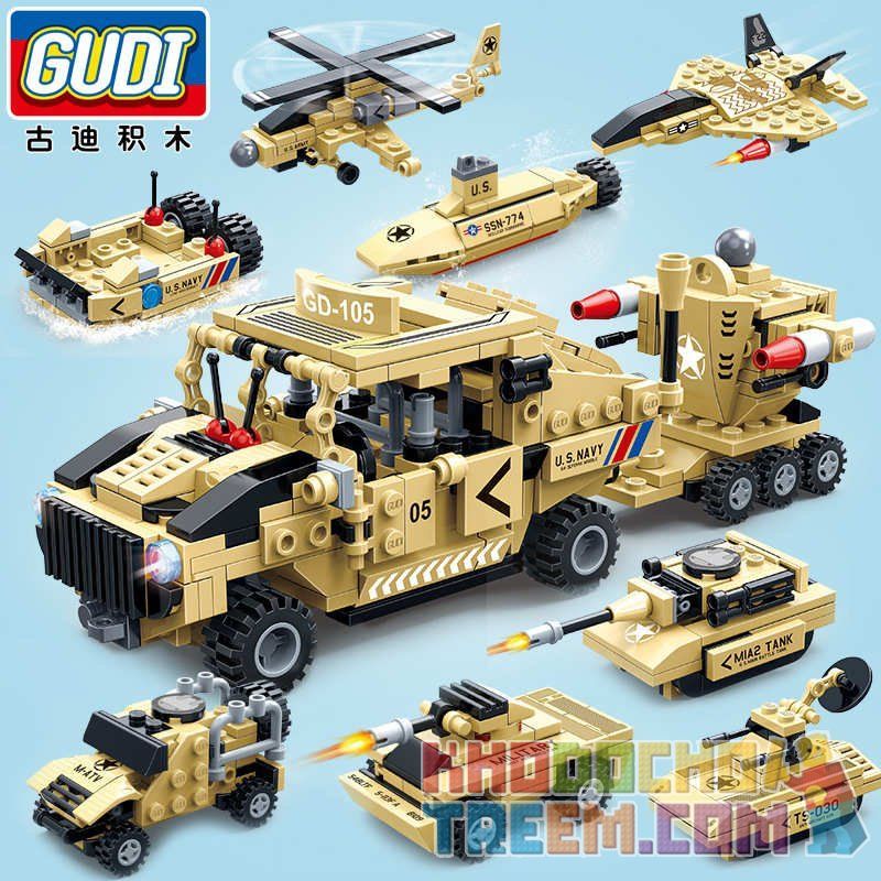GUDI 8718 non  XE CHUYÊN DỤNG PHÒNG THỦ MÁY BAY ĐƯỢC LẮP RÁP BỞI PHẢN LỰC TRỰC THĂNG BỌC THÉP TĂNG TÀU NGẦM bộ đồ chơi xếp lắp ráp ghép mô hình Military Army SUPER SENTAI Quân Sự Bộ Đội 352 khối