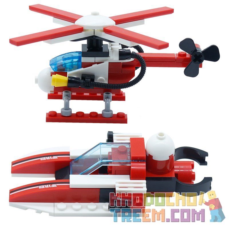 Kazi KY80514 80514 non  MÁY BAY CHỮA CHÁY ĐƯỢC LẮP BỞI 8 PHƯƠNG TIỆN NHỎ GỒM TRỰC THĂNG Ô TÔ CA NÔ XE TRƯỢT TUYẾT. bộ đồ chơi xếp lắp ráp ghép mô hình Fire Rescure CITY FIRE SERIES Cứu Hỏa 349 khối