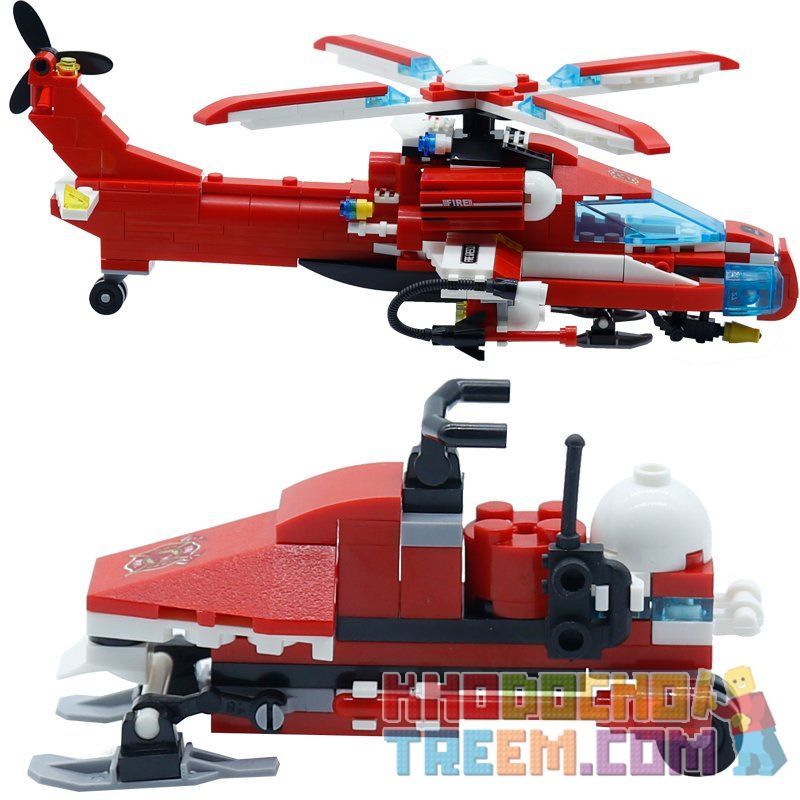 Kazi KY80514 80514 non  MÁY BAY CHỮA CHÁY ĐƯỢC LẮP BỞI 8 PHƯƠNG TIỆN NHỎ GỒM TRỰC THĂNG Ô TÔ CA NÔ XE TRƯỢT TUYẾT. bộ đồ chơi xếp lắp ráp ghép mô hình Fire Rescure CITY FIRE SERIES Cứu Hỏa 349 khối