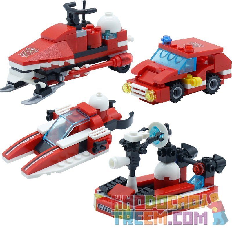Kazi KY80514 80514 non  MÁY BAY CHỮA CHÁY ĐƯỢC LẮP BỞI 8 PHƯƠNG TIỆN NHỎ GỒM TRỰC THĂNG Ô TÔ CA NÔ XE TRƯỢT TUYẾT. bộ đồ chơi xếp lắp ráp ghép mô hình Fire Rescure CITY FIRE SERIES Cứu Hỏa 349 khối