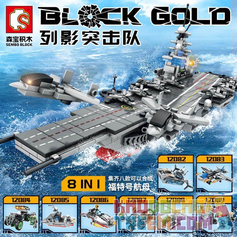 SEMBO 12082 12083 12084 12085 12086 12087 12088 12089 non  TÀU SÂN BAY KẾT HỢP bộ đồ chơi xếp lắp ráp ghép mô hình Black Gold Cuộc Chiến Vàng Đen 836 khối