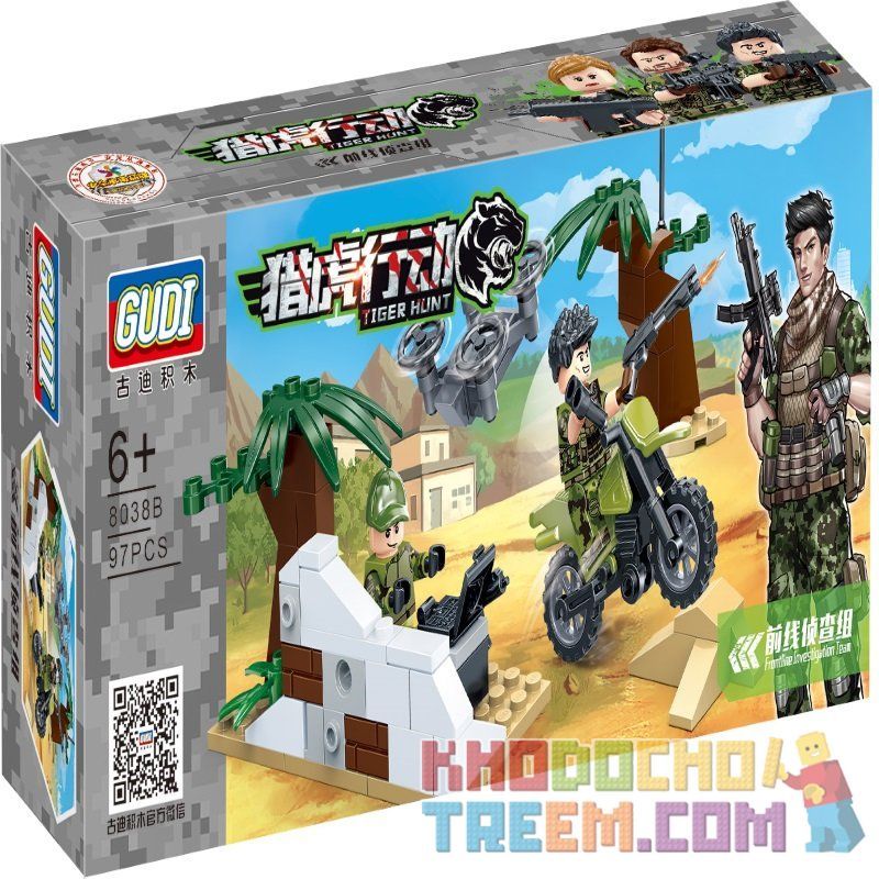 GUDI 8038A 8038B 8038C 8038D 8038E 8038F 8038G 8038H non  CĂN CỨ QUÂN SỰ bộ đồ chơi xếp lắp ráp ghép mô hình Tiger Hunt Chiến Dịch Săn Cọp 795 khối