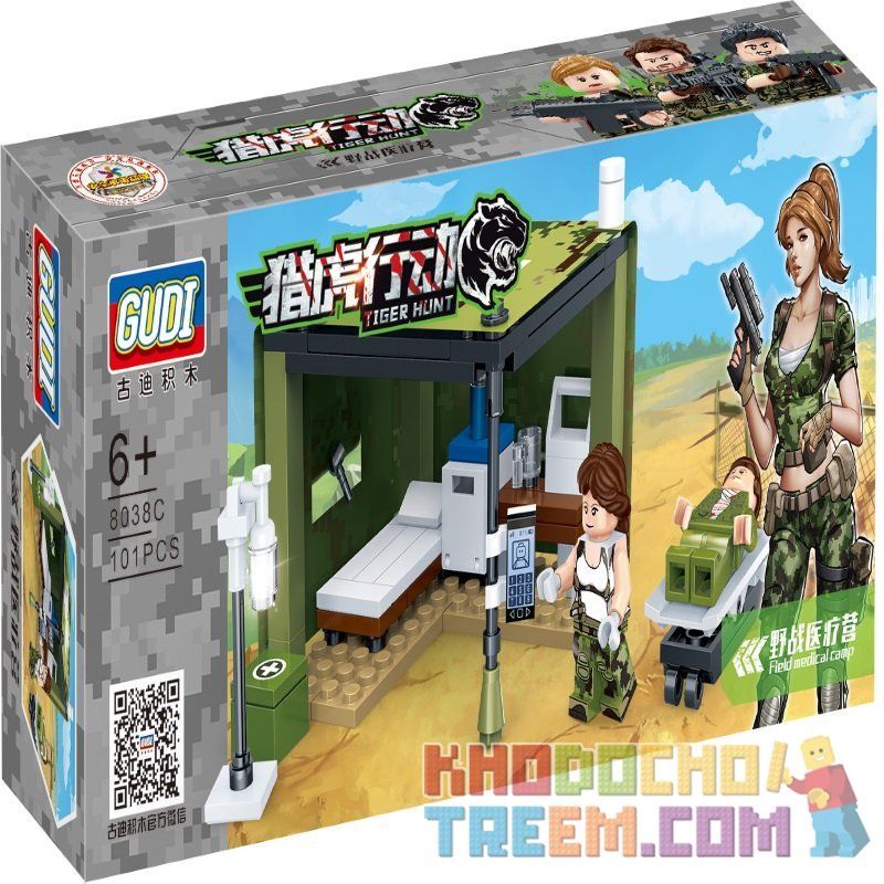 GUDI 8038A 8038B 8038C 8038D 8038E 8038F 8038G 8038H non  CĂN CỨ QUÂN SỰ bộ đồ chơi xếp lắp ráp ghép mô hình Tiger Hunt Chiến Dịch Săn Cọp 795 khối