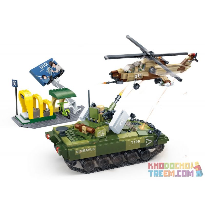 GUDI 8037 non  PHÒNG THỦ TRONG THÀNH PHỐ bộ đồ chơi xếp lắp ráp ghép mô hình Tiger Hunt TIGER HUNT CITY BATTLE Chiến Dịch Săn Cọp 725 khối