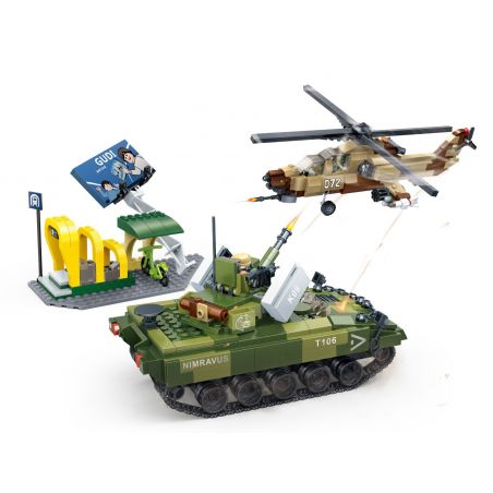 GUDI 8037 non  PHÒNG THỦ TRONG THÀNH PHỐ bộ đồ chơi xếp lắp ráp ghép mô hình Tiger Hunt TIGER HUNT CITY BATTLE Chiến Dịch Săn Cọp 725 khối