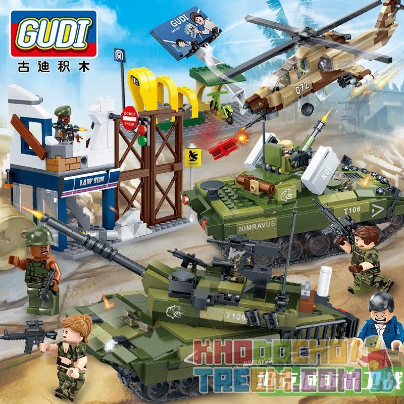 GUDI 8037 non  PHÒNG THỦ TRONG THÀNH PHỐ bộ đồ chơi xếp lắp ráp ghép mô hình Tiger Hunt TIGER HUNT CITY BATTLE Chiến Dịch Săn Cọp 725 khối
