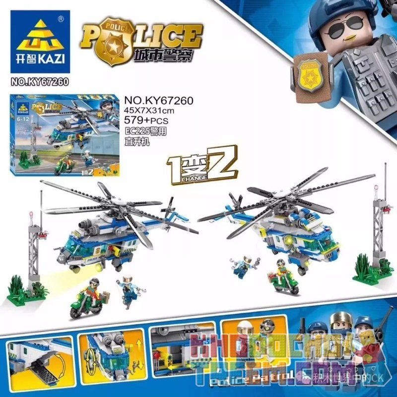Kazi KY67260 67260 non Lego MÁY BAY TRỰC THĂNG CẢNH SÁT EC225 bộ đồ chơi xếp lắp ráp ghép mô hình Police 579 khối