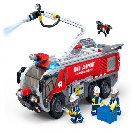 GUDI 9225 non  XE CỨU HỎA bộ đồ chơi xếp lắp ráp ghép mô hình City FIREMAN AIRPORT TRUCK Thành Phố 520 khối