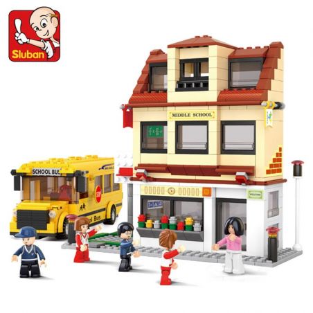 SLUBAN M38-B0333 B0333 0333 M38B0333 38-B0333 non  XE BUÝT TRƯỜNG HỌC bộ đồ chơi xếp lắp ráp ghép mô hình City Thành Phố 496 khối