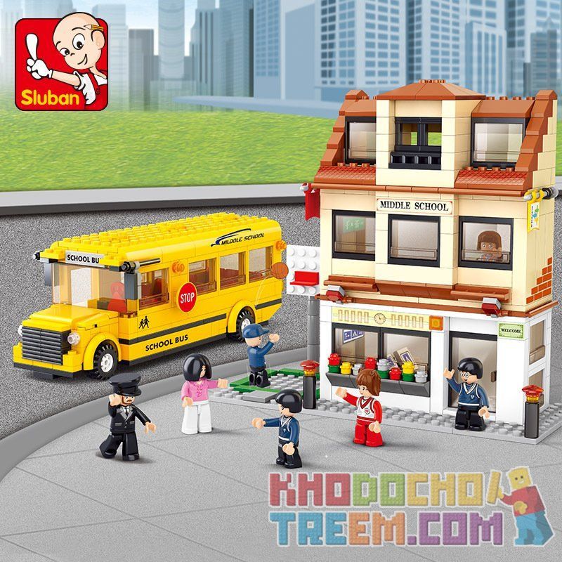 SLUBAN M38-B0333 B0333 0333 M38B0333 38-B0333 non  XE BUÝT TRƯỜNG HỌC bộ đồ chơi xếp lắp ráp ghép mô hình City Thành Phố 496 khối